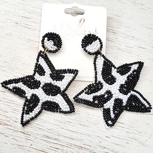 BLACK STAR COW PRINT SEED BEAD EARRINGS